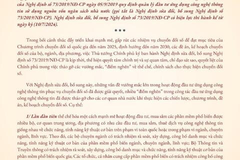 Chính phủ ban hành Nghị định số 82/2024/NĐ-CP sửa đổi, bổ sung Nghị định số 73/2019/NĐ-CP ngày 05/9/2019